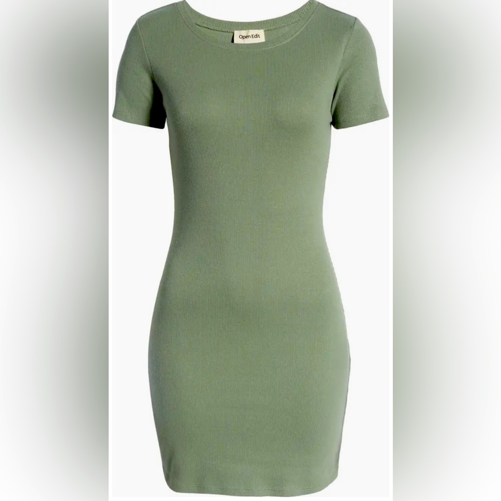 Open Edit Green Agave Ribbed T-Shirt Dress - Size S